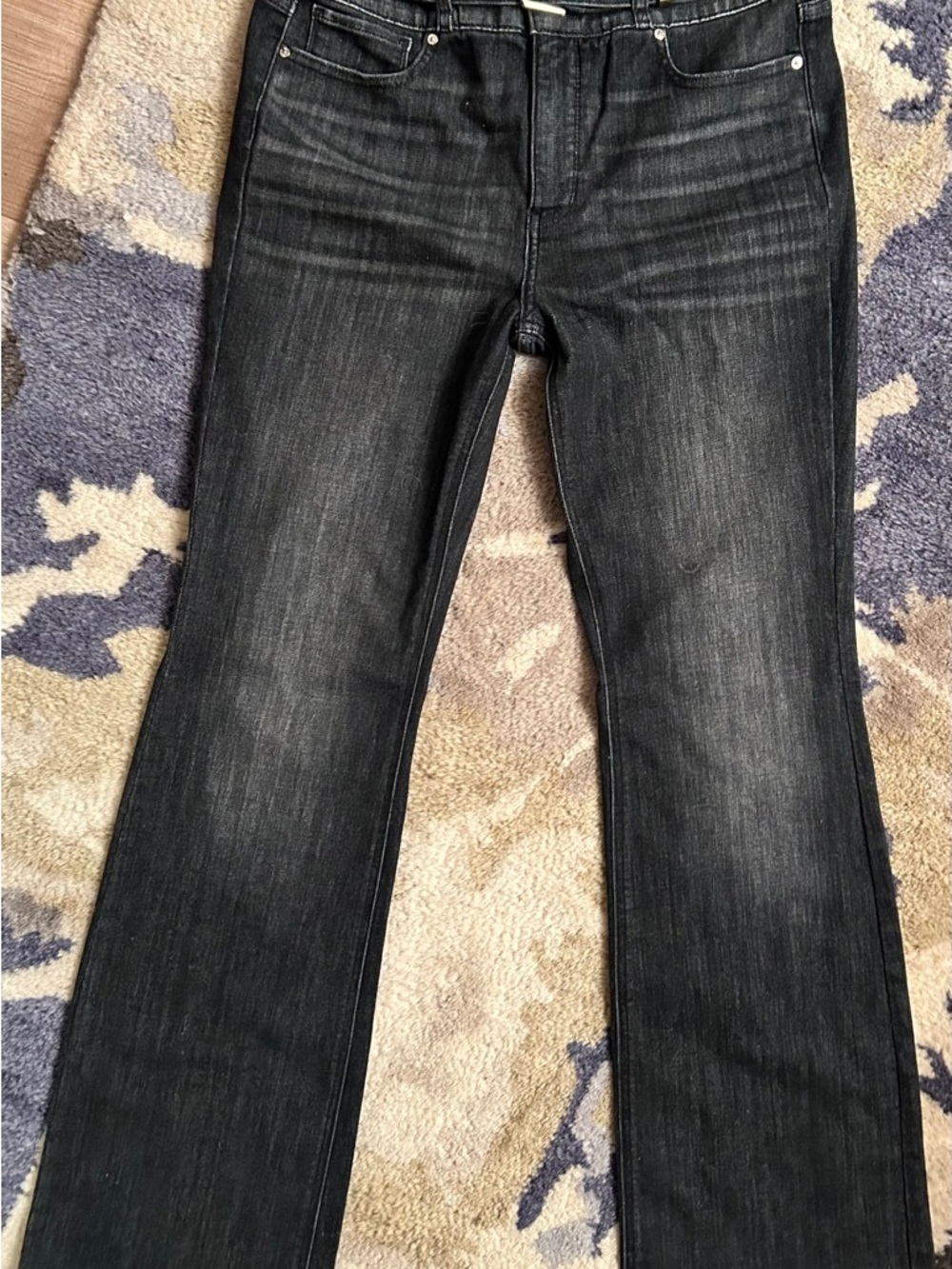 White House Black Market Extra Hi-Rise Skinny Flare Distressed Black BeltedJeans